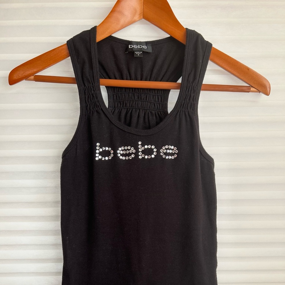 Bebe Black Tank Top with Silver Accents